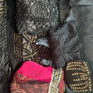 Black and Pink Embroidered Scarves